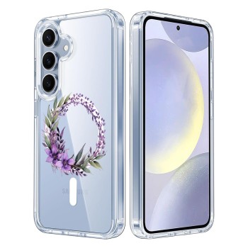 Husa pentru Samsung Galaxy S25 Plus, Atasare Magnetica, MagSafe, Pink Wreath 10, Clear