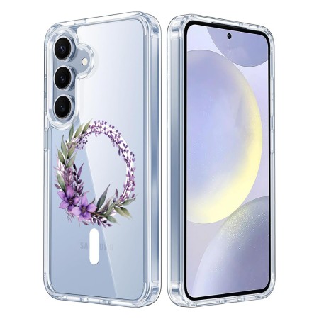 Husa pentru Samsung Galaxy S25 Plus, Atasare Magnetica, MagSafe, Pink Wreath 10, Clear
