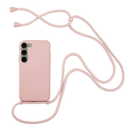 Husa compatibila cu Samsung Galaxy S23, Strap, Cu Snur prindere gat regrabil, Camera Protect, Antishock, Nude Pink
