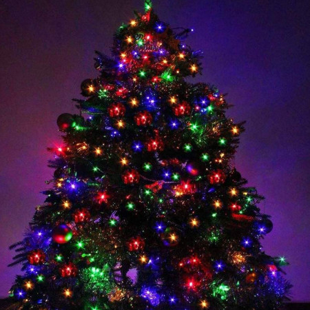 Instalatie Brad de Craciun liniara, 8 jocuri de lumini, Controler, 10 m din care 1m cablu priza, 220V, 100 LED, bec in 6 colturi, Multicolor