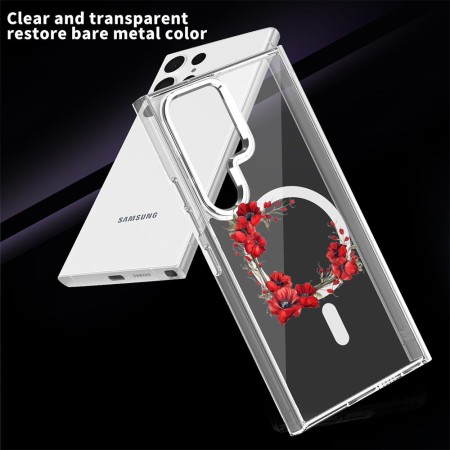 Husa pentru Samsung Galaxy S24 Ultra, Atasare Magnetica, MagSafe, Pink Wreath 4, Clear