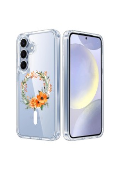 Husa pentru Samsung Galaxy S25, Atasare Magnetica, MagSafe, Pink Wreath 12, Clear