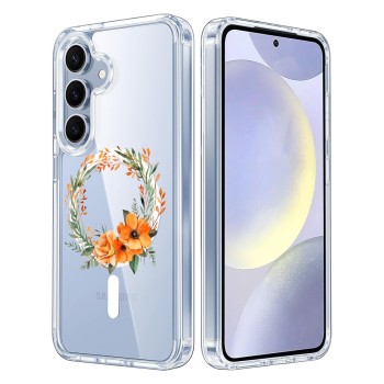 Husa pentru Samsung Galaxy S25 Plus, Atasare Magnetica, MagSafe, Pink Wreath 12, Clear