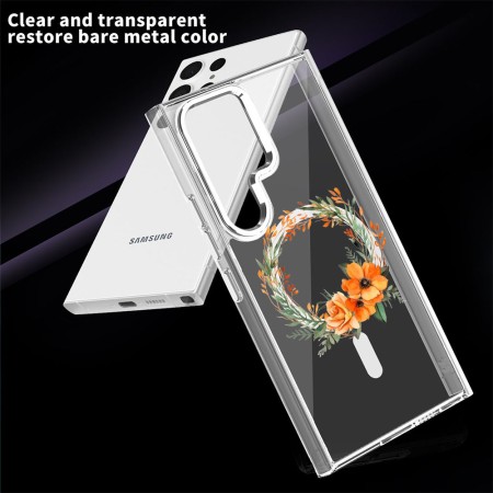 Husa pentru Samsung Galaxy S24 Ultra, Atasare Magnetica, MagSafe, Pink Wreath 12, Clear