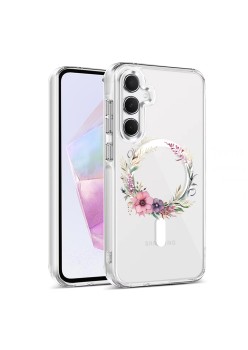 Husa pentru Samsung Galaxy A16, Atasare Magnetica, MagSafe, Pink Wreath 20, Clear