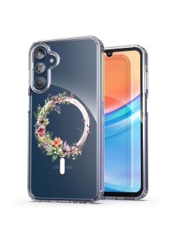 Husa pentru Samsung Galaxy A15 4G, Atasare Magnetica, MagSafe, Pink Wreath 21, Clear