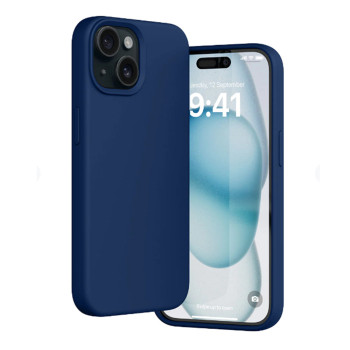 Husa silicon compatibila Apple iPhone 15 Camera SuperProtect, Interior din Microfibra, Deep Navy