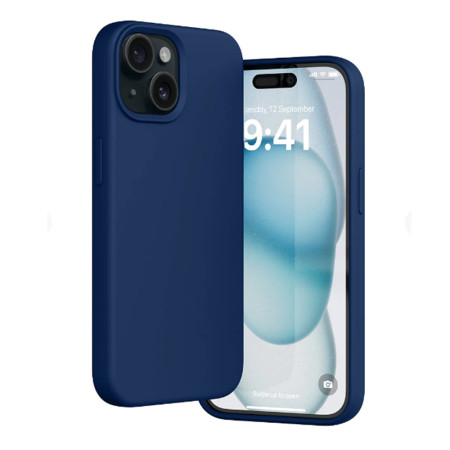 Husa silicon compatibila Apple iPhone 15 Plus Camera SuperProtect, Interior din Microfibra, Deep Navy