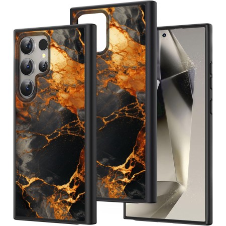 Husă pentru Samsung Galaxy S25 Ultra, Marble DC, Protecție Cameră, Antișoc, Design Slim, Negru - Aramiu
