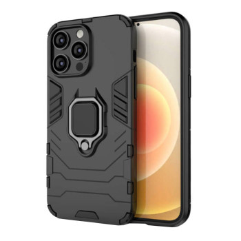 Husa Antisoc Armor compatibila Apple iPhone 15 Pro Max, Ring-H Defender, Inel rotativ 360 grade, Magnet suport auto incorporat, TPU si PC, Black
