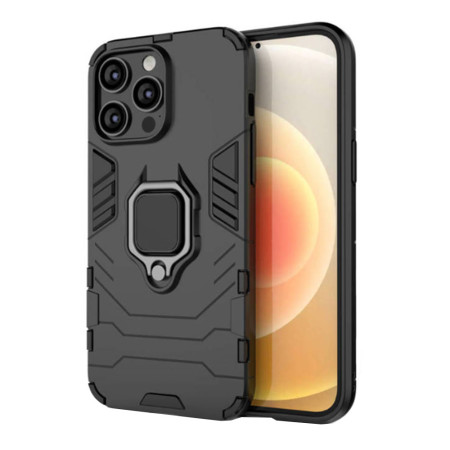 Husa Antisoc Armor compatibila Apple iPhone 15 Pro Max, Ring-H Defender, Inel rotativ 360 grade, Magnet suport auto incorporat, TPU si PC, Black