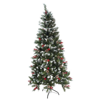 Brad Artificial Decorat de Craciun Sectionat pentru Perete/ Colt, 2.10 m, Diametru Inferior 106 cm, Interior/ Exterior, Verde