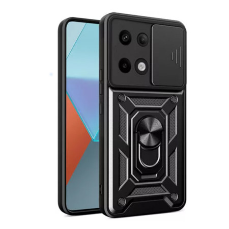 Husa telefon compatibila Xiaomi Poco X6 Pro, Slide & Snap Premium, Magnetic Ring Holder, Negru