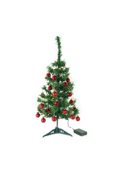 Brad Artificial 60 cm Impodobit cu suport plastic si instalatie luminoasa 20 LED-uri Alb Cald si 20 globuri Rosii