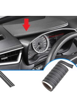 Banda decorativa pentru interiorul vehiculului, lungime 2m, din piele ecologica, culoare Neagra + cusatura Alba