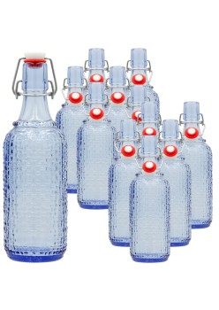 Set 12 sticle culoare Albastru Transparent, volum 0,5l, cu inchidere cu clema metalica, dop cu garnitura, reutilizabile dupa spalare, import Germania