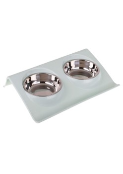 Set 2 buc. castron metalic cu suport pentru hranire animale de companie