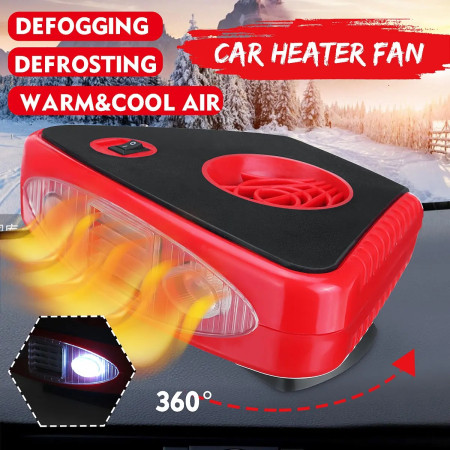 Aeroterma Auto 3in1, pentru ventilatie, incalzire sau dezaburire geam auto, 12V, 150W, cu lanterna