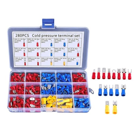 Set 280 de conectori de sertizare izolati, 15 tipuri, in carcasa de plastic