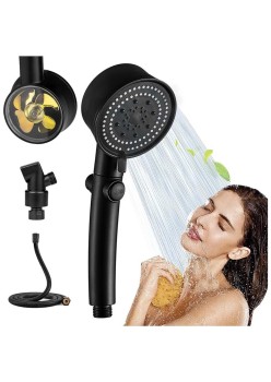 Set 3 elemente pentru dus, para de dus moderna + furtun flexibil + suport pentru perete, culoare Neagra