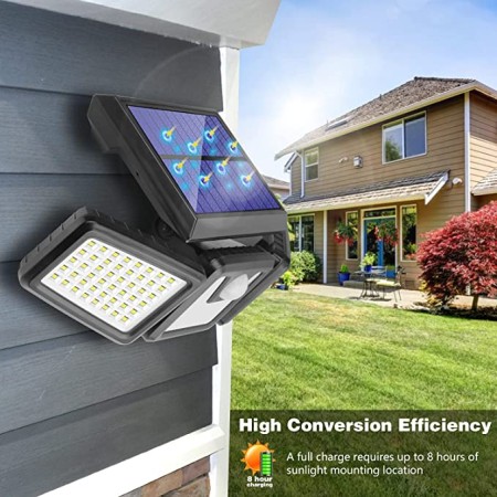 Lampă Solară LED TRIO cu Senzor de Mișcare și Senzor Crepuscular, 171 COB LED, Panou Solar Detașabil, 3 Moduri Iluminare, IP65, 2400mAh, Alb Rece