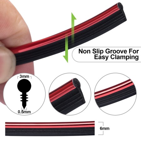 Banda decor interior crom TUNING, 5m, ROSU
