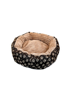 Culcus moale cu perna, pentru caine/pisica, culoare maro-raiat, impermeabil, baza antiderapanta, 50 cm