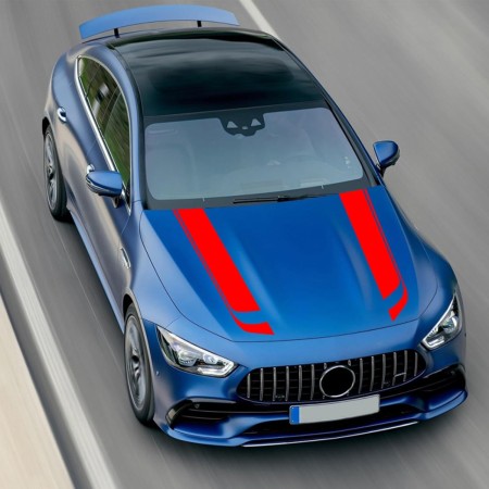 Stickere tuning auto capota Hood Stripes V1, set 2 bucati, 85x12 cm, Rosu, folie Oracal autoadeziva exterior