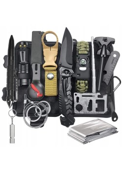 Kit complet de supravieturire format din 17 piese pentru camping, calatorii, offroad, ATV, SSV, model AVX-WT-SRV-62