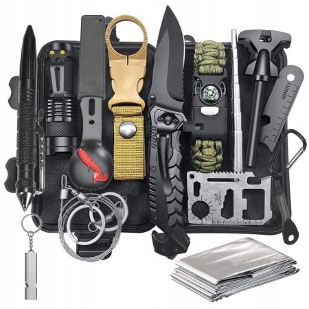 Kit complet de supravieturire format din 17 piese pentru camping, calatorii, offroad, ATV, SSV, model AVX-WT-SRV-62