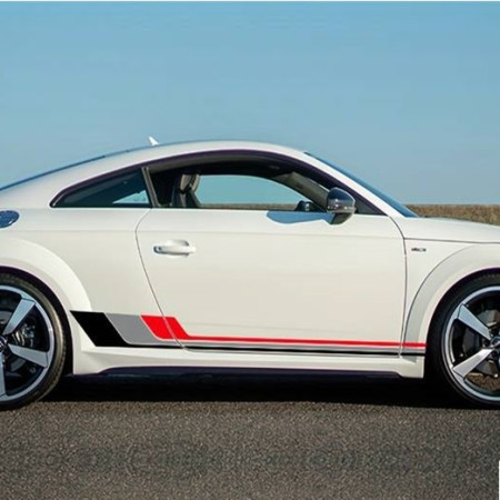 Stickere auto sport Racing Stripes V2, set 2 bucati, 180 x 16.5 cm, Negru Gri Rosu, vinilin Oracal autoadeziv exterior