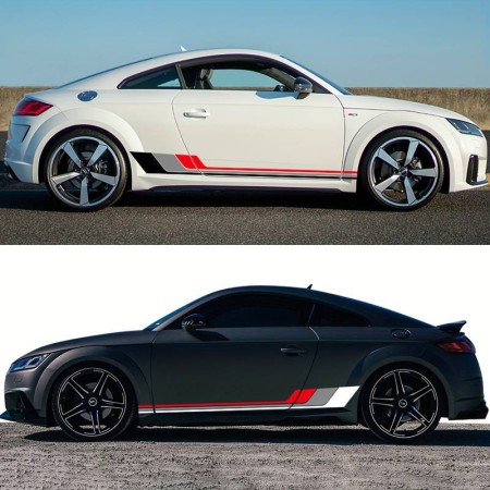 Stickere auto sport Racing Stripes V2, set 2 benzi decorative, 180 x 16.5 cm, Alb Gri Rosu, vinilin Oracal autoadeziv pentru tuning exterior