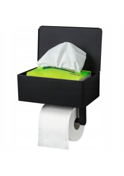 Suport metalic pentru hartie igienica cu cutie depozitare servetele, culoare Neagra