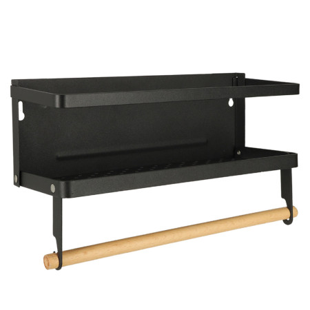 Raft Magnetic 2in1 pentru Frigider, Condimente si Prosop Hartie, Metal si Lemn, 30 cm