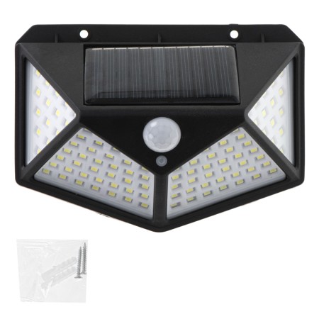 Lampă Solară LED de Exterior, 100 LED, cu Senzor de Mișcare și Senzor Crepuscular, 3 Moduri, Flux 700LM, IP65, Montaj Perete, Neagră