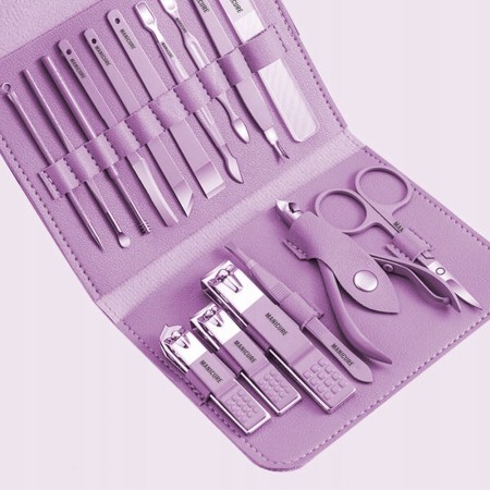 Set Manichiura si Pedichiura 16-in-1 cu plic din piele ecologica, model 