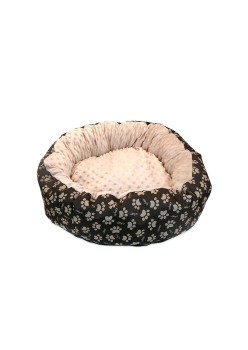 Culcus moale cu perna, pentru caine/pisica, Model Minky, culoare crem-maro, impermeabil, baza antiderapanta, 50 cm