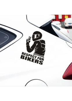 Sticker auto Off Road Respect For Bikers, negru, 17x12 cm, folie Oracal, autocolant exterior rezistent UV si intemperii