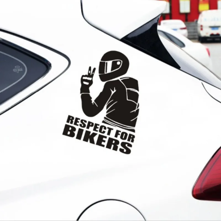 Sticker auto Off Road Respect For Bikers, negru, 17x12 cm, folie Oracal, autocolant exterior rezistent UV si intemperii