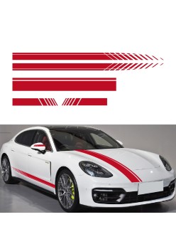 Stickere tuning auto Racing Stripes V1, set 5 bucati, Rosu, laterale, capota si oglinzi, 190 cm, folie Oracal autoadeziva