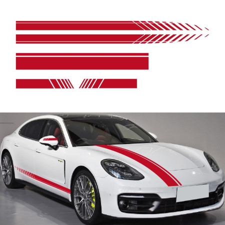 Stickere tuning auto Racing Stripes V1, set 5 bucati, Rosu, laterale, capota si oglinzi, 190 cm, folie Oracal autoadeziva