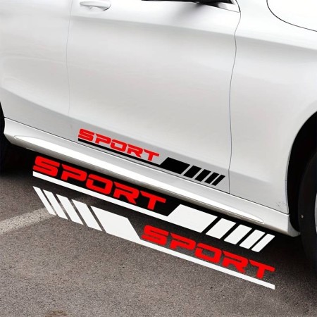 Stickere auto Racing Stripes V3, set 2 bucati, 58 cm, dungi sport Negru si Rosu, folie Oracal autoadeziva exterior