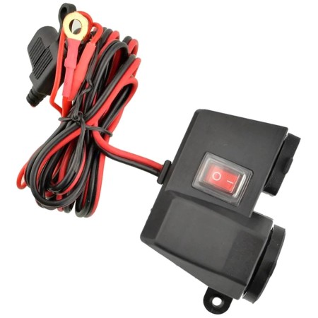 Priza de bricheta suplimentara, waterproof, 12V, 10A, cu 2 porturi incarcare USB, 5V, 2,1A, cu destinatie Moto, ATV, SSV, Quad, Off-Road