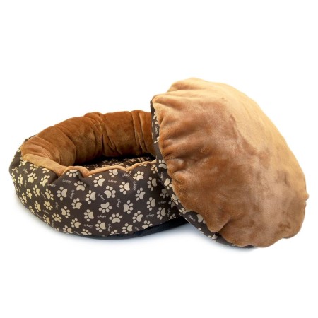 Culcus moale cu perna, pentru caine/pisica, culoare crem-maron, impermeabil, baza antiderapanta, 50 cm