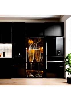 Autocolant Decorativ Frigider 200x90 cm – Folie Imprimată Color, Model Șampanie, Autoadezivă, Recondiționare Mobilier
