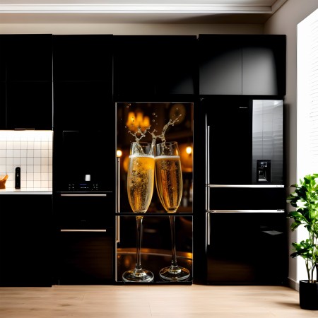 Autocolant Decorativ Frigider 200x90 cm – Folie Imprimată Color, Model Șampanie, Autoadezivă, Recondiționare Mobilier