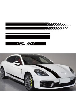 Stickere auto Racing Stripes V1, set 5 bucati, Negru, tuning exterior masina, capota, laterale si oglinzi, 190 cm, folie Oracal