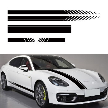 Stickere auto Racing Stripes V1, set 5 bucati, Negru, tuning exterior masina, capota, laterale si oglinzi, 190 cm, folie Oracal
