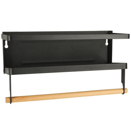 Raft Magnetic 2in1 pentru Frigider, Condimente si Prosop Hartie, Metal si Lemn, 30 cm