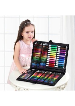 Set 168 piese pentru pictura, pentru copii sau adulti, pixuri de colorat, creioane colorate si vopsele de pictura, cu cutie de depozitare, model AVX-WT-KIDDO-02